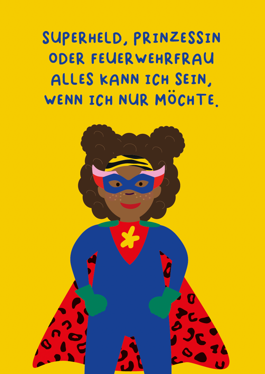 Kinder Affirmationskarte "Feuerwehrfrau, Superheld, Prinzessin"